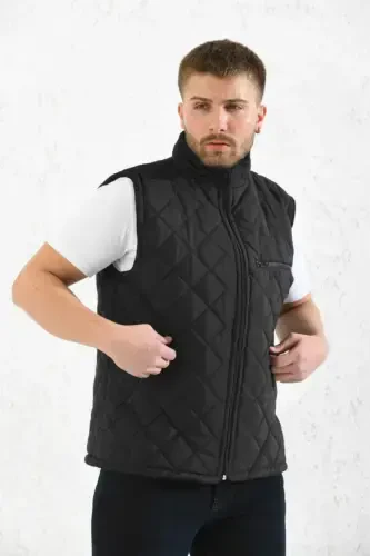 Classic Fit Quilted Padded Vest Fleece Lined Dad Vest-black rhombus - 1