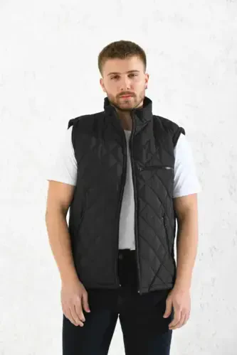 Classic Fit Quilted Padded Vest Fleece Lined Dad Vest-black rhombus - 2