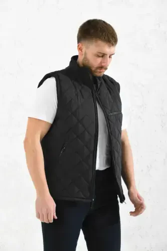 Classic Fit Quilted Padded Vest Fleece Lined Dad Vest-black rhombus - 3