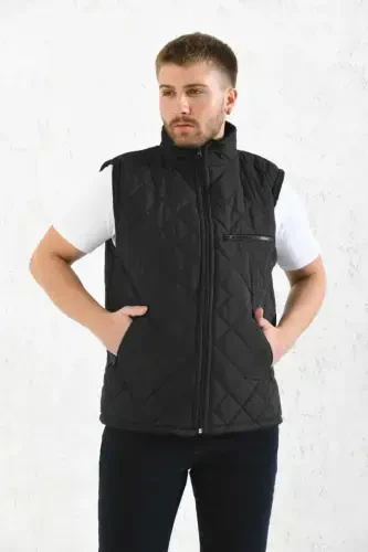 Classic Fit Quilted Padded Vest Fleece Lined Dad Vest-black rhombus - 4