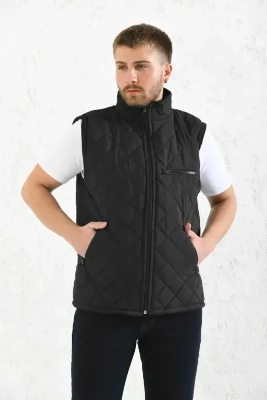 Classic Fit Quilted Padded Vest Fleece Lined Dad Vest-black rhombus - 4
