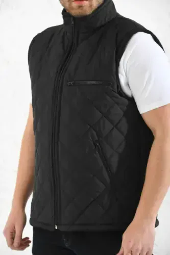 Classic Fit Quilted Padded Vest Fleece Lined Dad Vest-black rhombus - 5