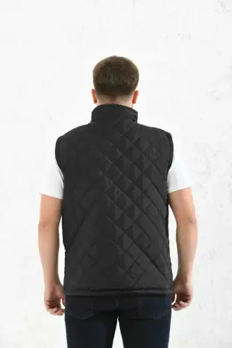Classic Fit Quilted Padded Vest Fleece Lined Dad Vest-black rhombus - 6