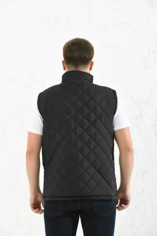 Classic Fit Quilted Padded Vest Fleece Lined Dad Vest-black rhombus - 6