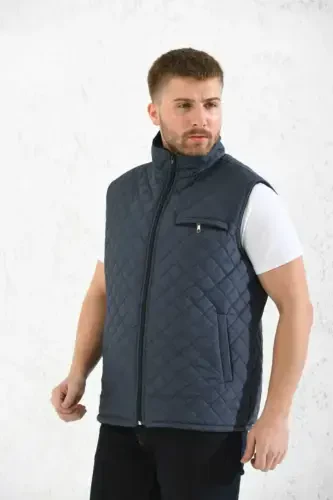 Classic Fit Quilted Padded Vest Fleece Lined Grandpa Vest-Navy Blue - 3