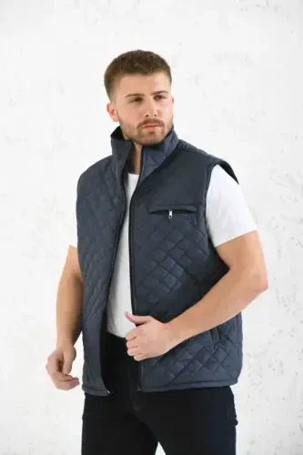 Classic Fit Quilted Padded Vest Fleece Lined Grandpa Vest-Navy Blue - 5