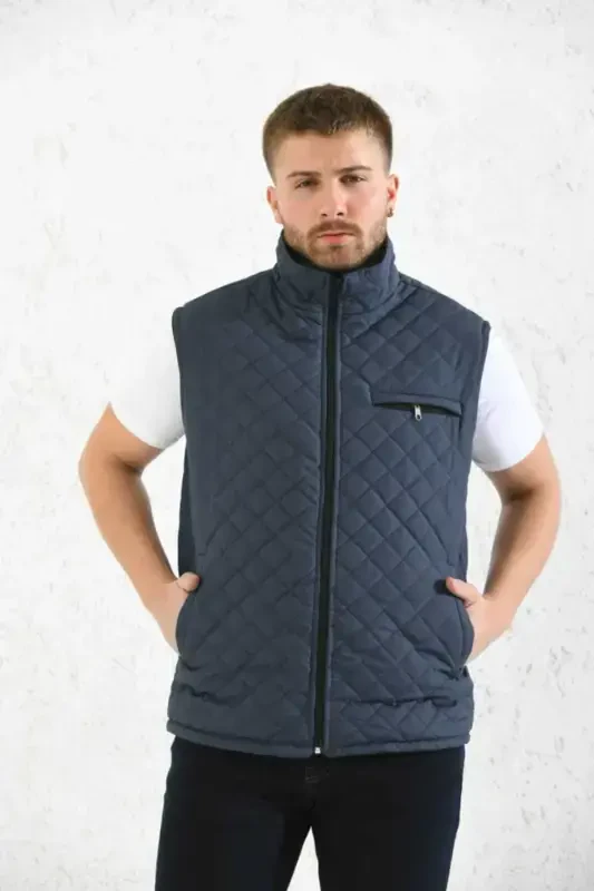 Classic Fit Quilted Padded Vest Fleece Lined Grandpa Vest-Navy Blue - 6