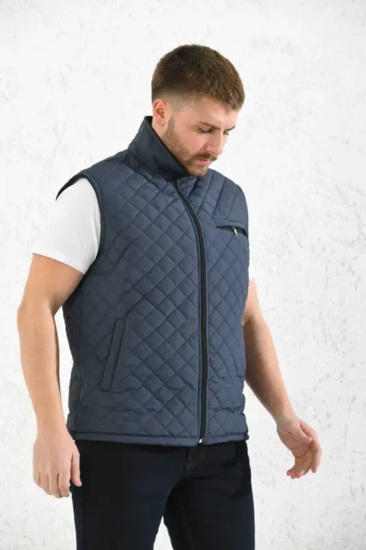 Classic Fit Quilted Padded Vest Polar Lined Dad Vest-Anthracite - FUMOS