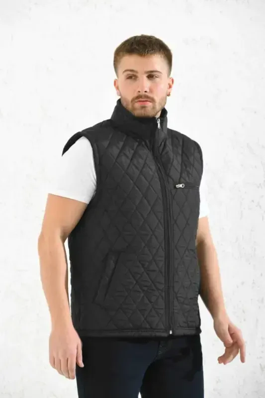 Classic Fit Quilted Puffer Vest Fleece Lined Vest-Black - 1