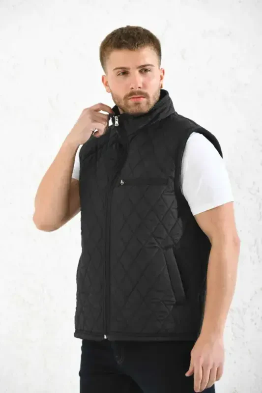 Classic Fit Quilted Puffer Vest Fleece Lined Vest-Black - 2