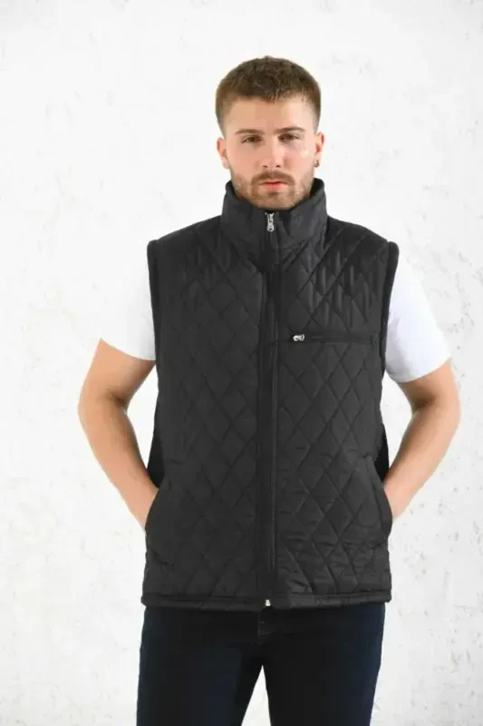 Classic Fit Quilted Puffer Vest Fleece Lined Vest-Black - 4