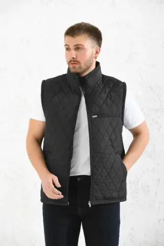 Classic Fit Quilted Puffer Vest Fleece Lined Vest-Black - 5