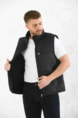 Classic Fit Quilted Puffer Vest Fleece Lined Vest-Black - 6