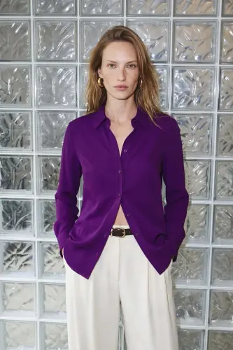 Düz Klasik Gömlek - Mor - MOR - SATEEN (1)