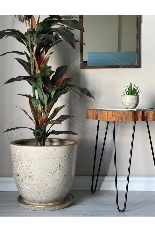 Classic Flowerpot with Plate 30cmx28cm Lily Stone Gold White - 2