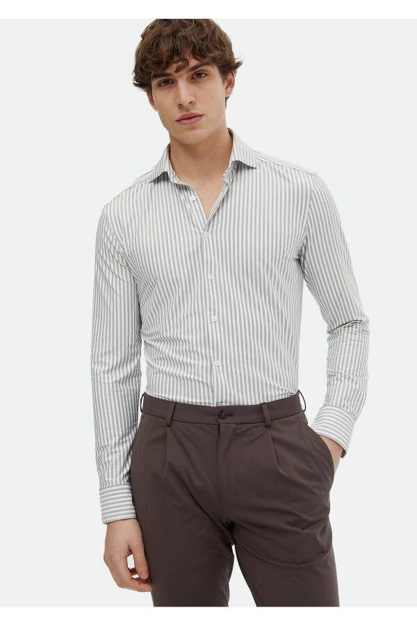 Classic, gray striped, regular fit shirt - 1