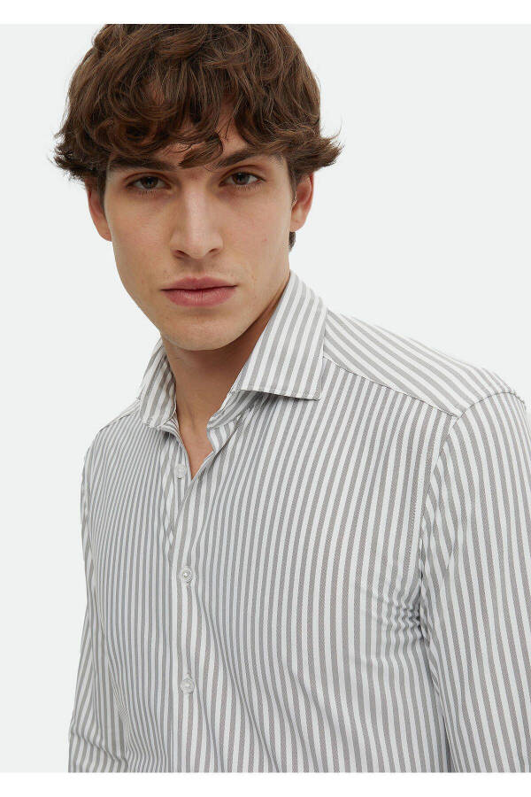 Classic, gray striped, regular fit shirt - 4