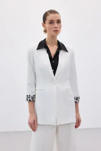Classic Jacket with Monochromatic Collar - Ecru - SATEEN (1)