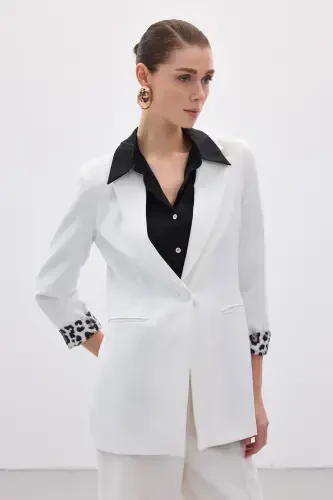 Classic Jacket with Monochromatic Collar - Ecru - 3