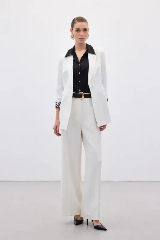 Classic Jacket with Monochromatic Collar - Ecru - 5