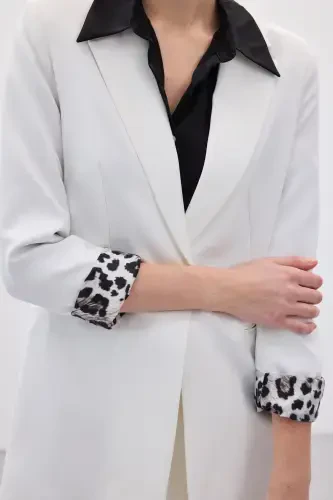 Classic Jacket with Monochromatic Collar - Ecru - 6