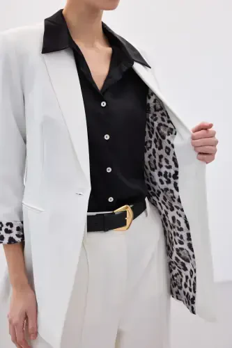 Classic Jacket with Monochromatic Collar - Ecru - 7