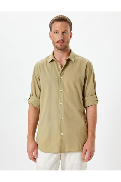 Classic Long Sleeve Button-Down Cotton Shirt with Cuff Detail - 21