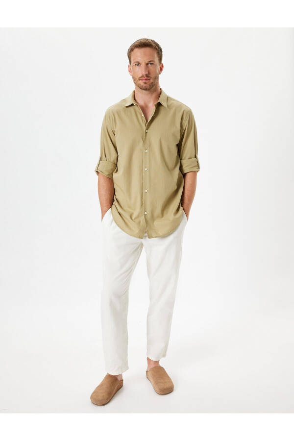 Classic Long Sleeve Button-Down Cotton Shirt with Cuff Detail - 14