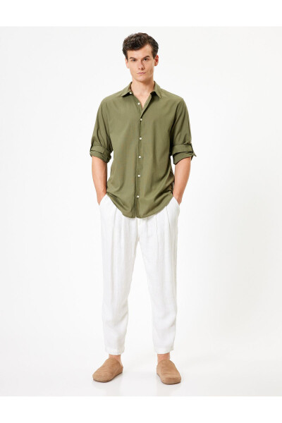 Classic Long-Sleeved Button-Down Cotton Shirt with Cuff Details - 14