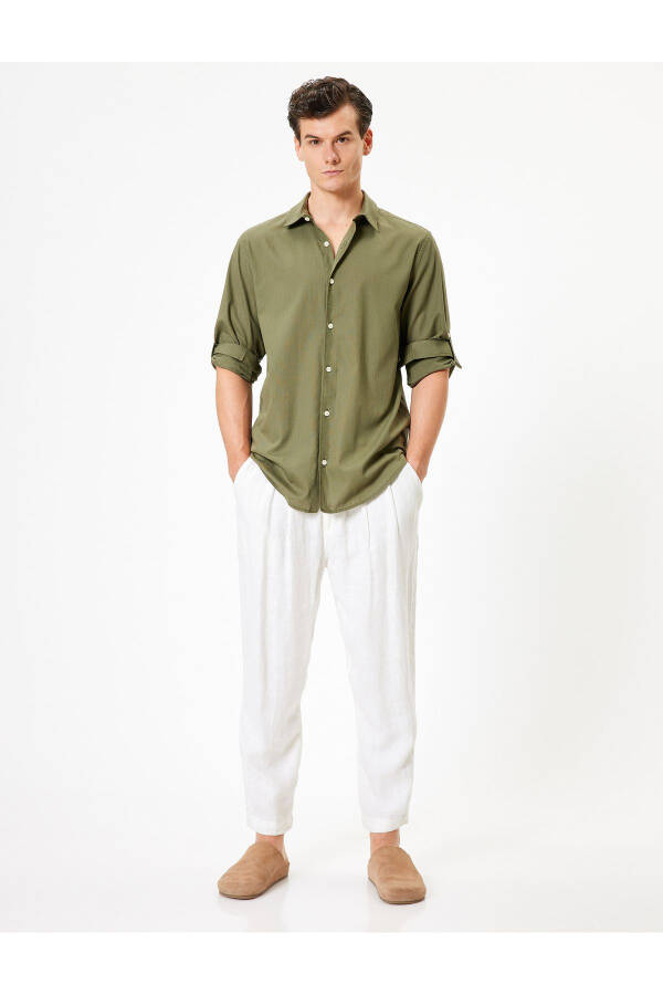 Classic Long-Sleeved Button-Down Cotton Shirt with Cuff Details - 14