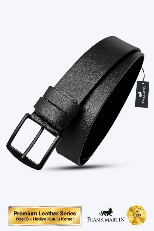 Classic model, denim compatible, metal buckle, special box, men's black belt. - 1