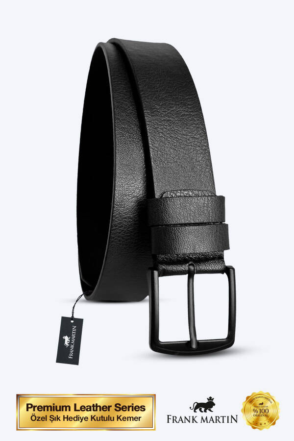 Classic model, denim compatible, metal buckle, special box, men's black belt. - 2