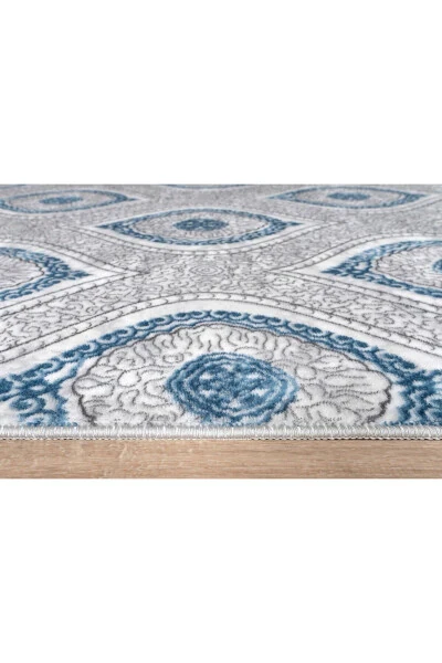Classic Pattern Blue Washable Non-slip Base All Season Living Room Bathroom Balcony Children's Room Cut Runner - 2