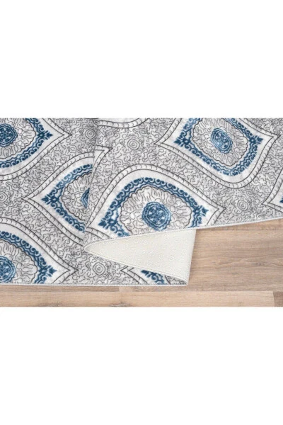 Classic Pattern Blue Washable Non-slip Base All Season Living Room Bathroom Balcony Children's Room Cut Runner - 3