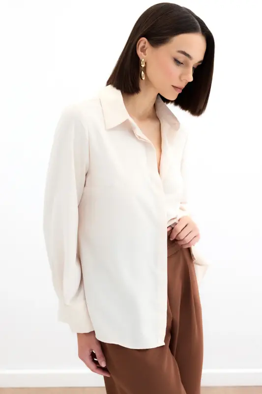Classic Plain Shirt - Beige-BEIGE - 6