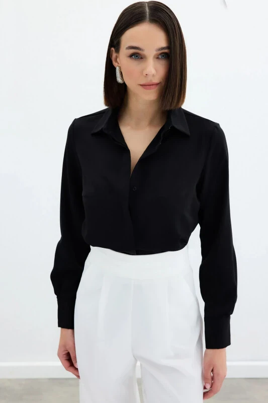 Classic Plain Shirt - Black - SATEEN
