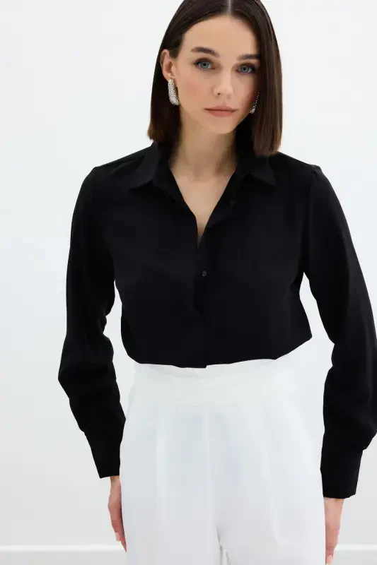 Classic Plain Shirt - Black - 4
