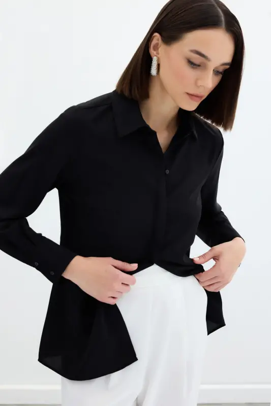 Classic Plain Shirt - Black - 3