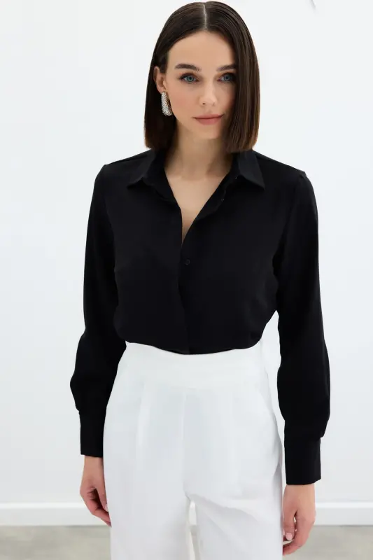 Classic Plain Shirt - Black - 1