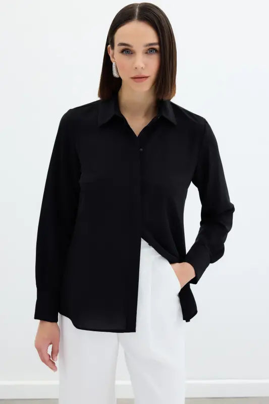 Classic Plain Shirt - Black - 2