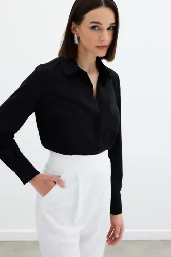 Classic Plain Shirt - Black - 6