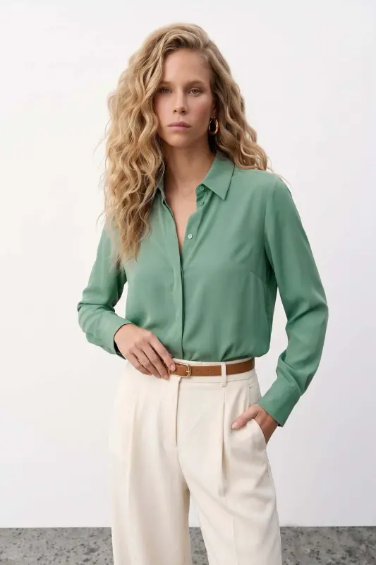 Classic Plain Shirt - Sage Green - Sage Green - 2