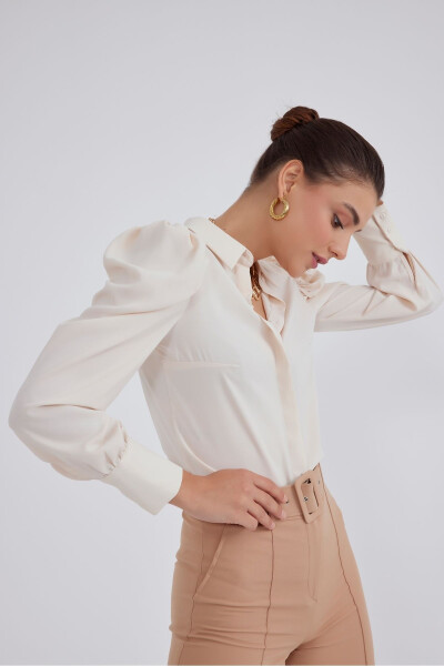 Classic Pleated Shirt - Beige - 1