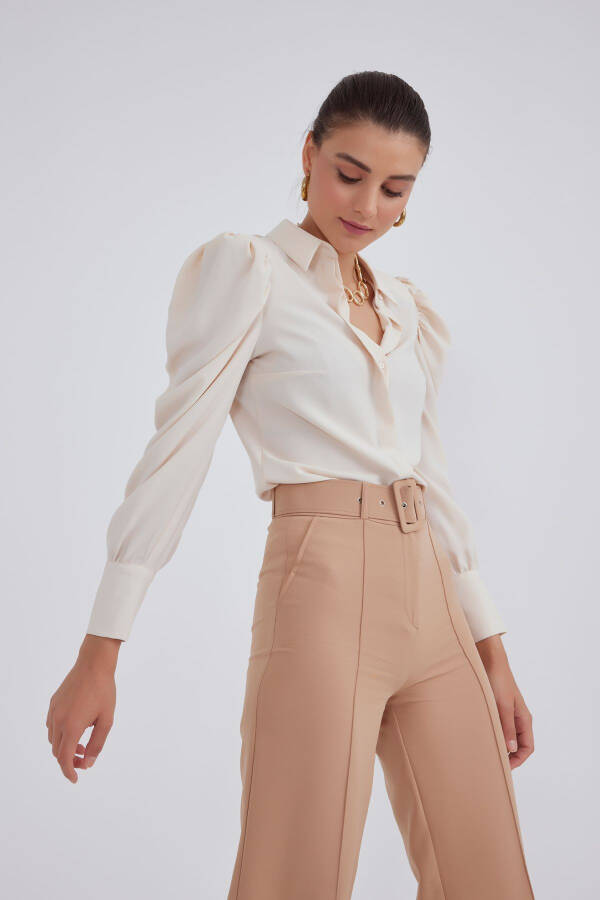 Classic Pleated Shirt - Beige - 2