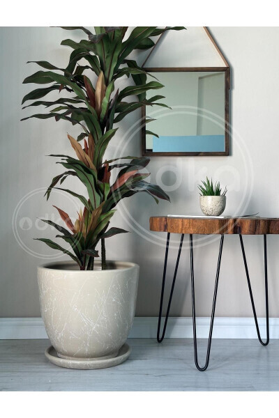 Classic Pot with Saucer 30cmx28cm Mia Stone Marble Pattern 