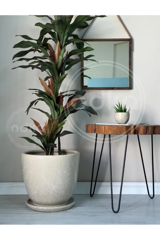 Classic Pot with Saucer 30cmx28cm Mia Stone Marble Pattern - ODKA