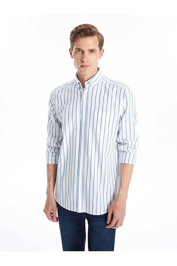 Classic Regular Fit Short Sleeve Striped Oxford Men's Shirt - 1