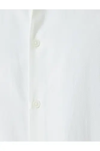 Classic Shirt Slim Fit Long Sleeve Half Italian Collar Cotton Blend-White - 6