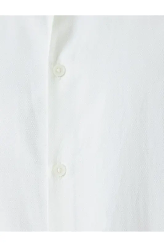 Classic Shirt Slim Fit Long Sleeve Half Italian Collar Cotton Blend-White - 6