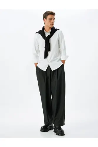 Classic Shirt Slim Fit Long Sleeve Half Italian Collar Cotton Blend-White - KOTON (1)